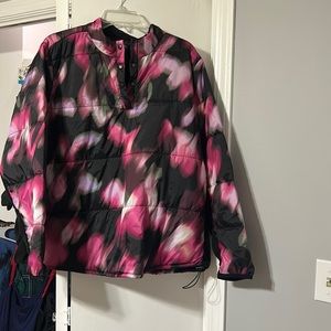 Torrid 2 puffer sweater pink/black tie dye v-neck on top with buttons